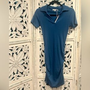 Sundry Blue Ribbed Polo Dress with Ruching size XS NWT